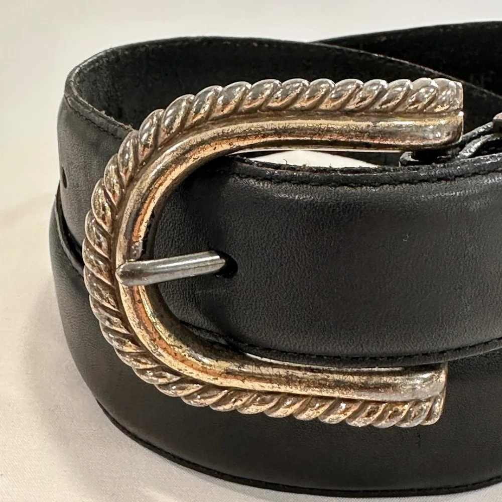 Brighton Western Leather Belt‎ Womens Medium Black Mixed Metal Rope | Cowgirl